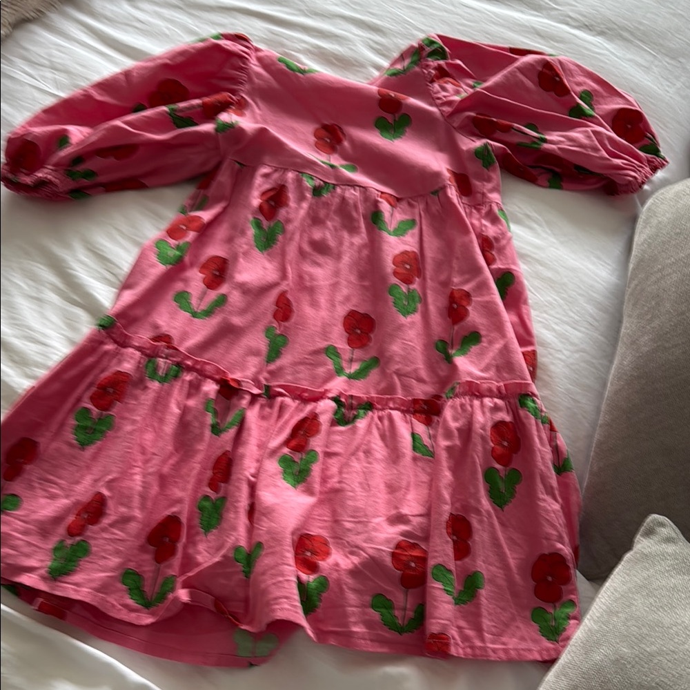 Pink Floral Dress with Puff Sleeves